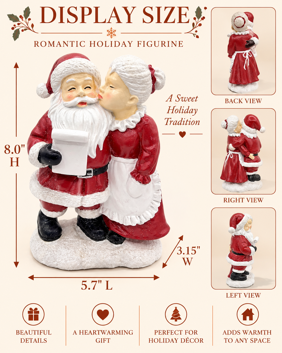 Mrs. Claus Resin Christmas Figurine Seasonal Décor Gift