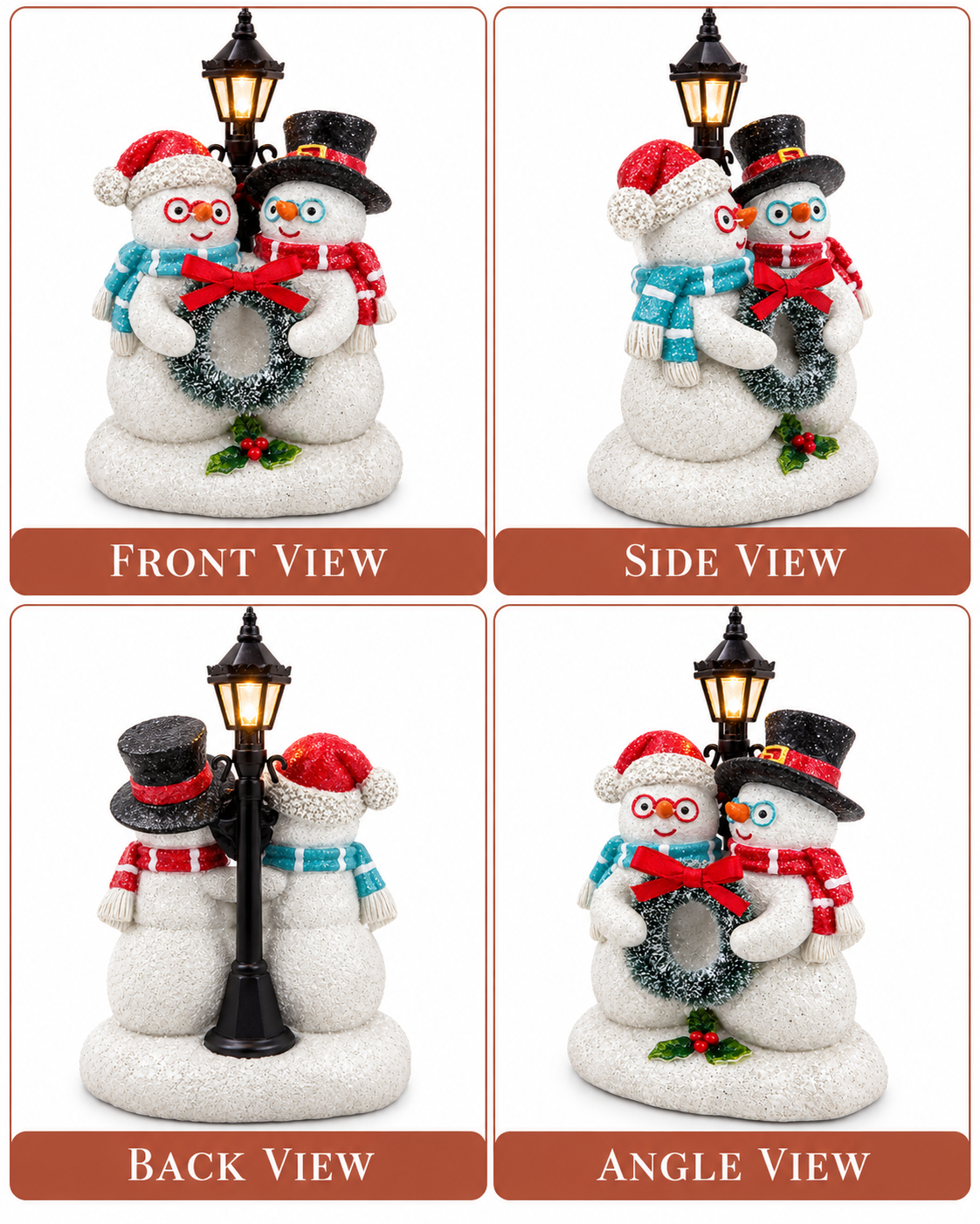 Lighted Resin Snowman Duo Figurine with Lamppost Christmas Decor 5.4