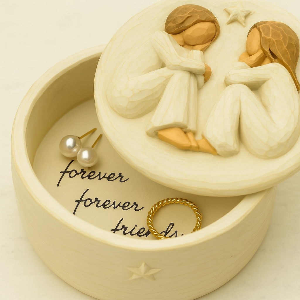 Forever Friends Resin Keepsake Box – Hand-Painted Friendship Gift Box with Two Angel Figures, 3” x 2”H – Sentimental Gift for Women, Best Friends, Birthday, or Sympathy (Friendship)
