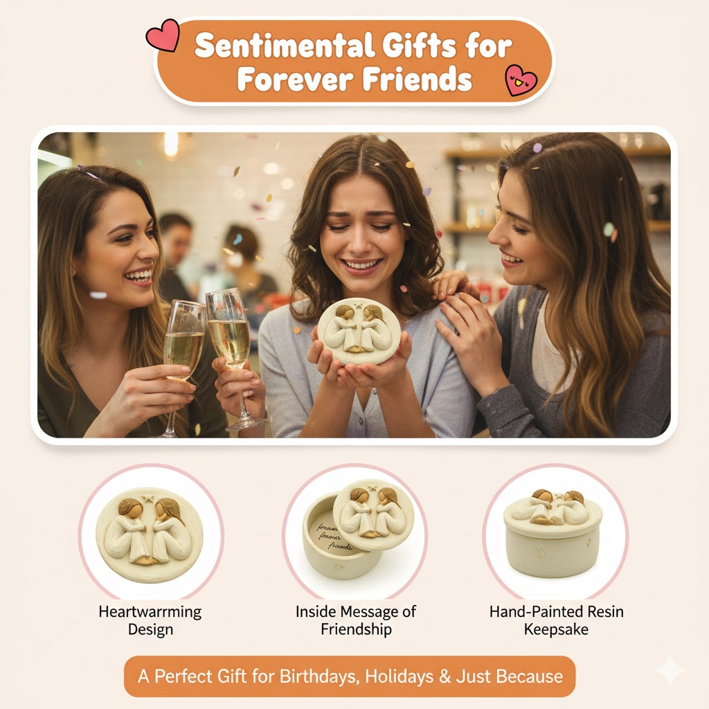 Forever Friends Resin Keepsake Box – Hand-Painted Friendship Gift Box with Two Angel Figures, 3” x 2”H – Sentimental Gift for Women, Best Friends, Birthday, or Sympathy (Friendship)