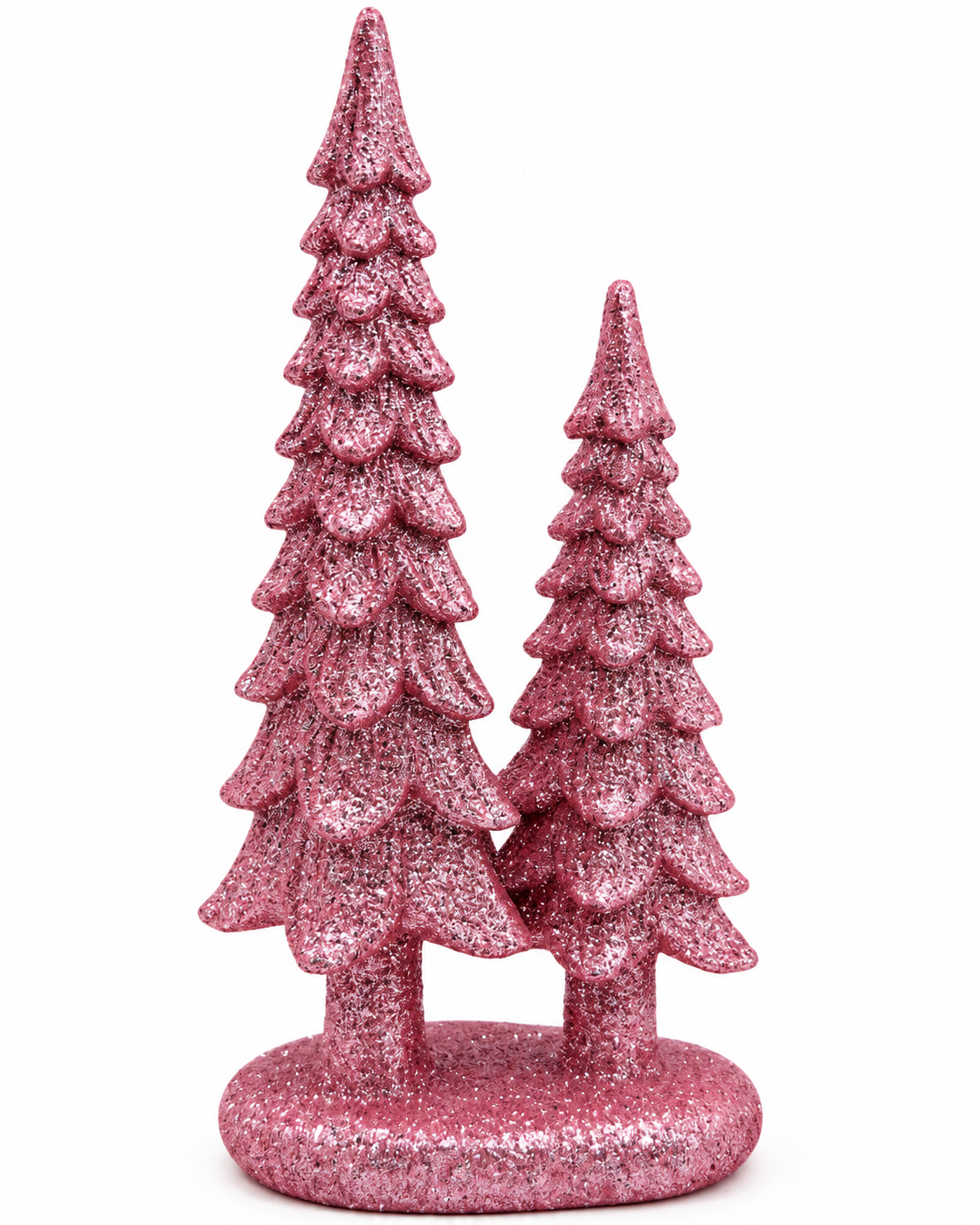 Set of 4 Pink 7-Inch Resin Christmas Tree Figurines Xmas Decorations