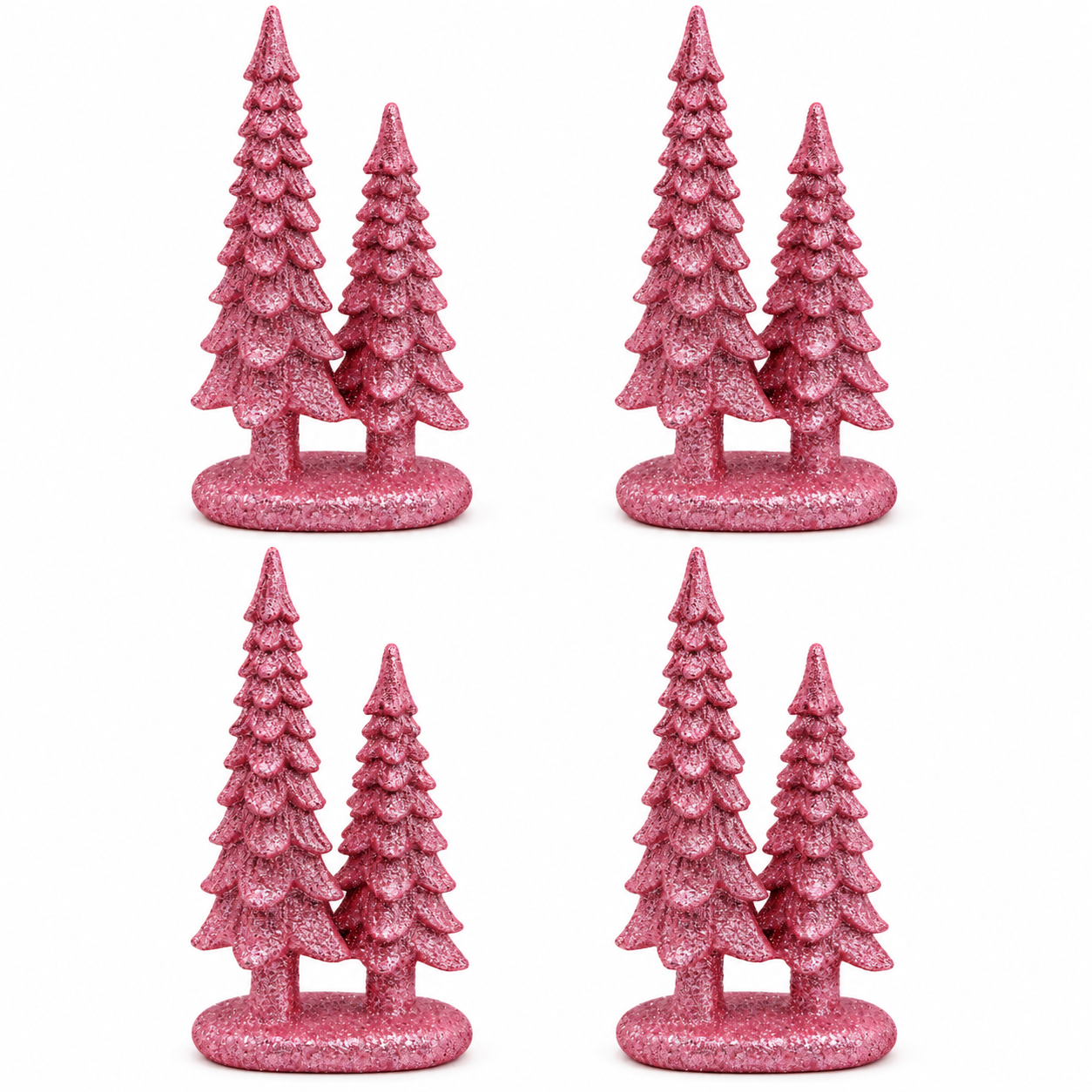 Set of 4 Pink 7-Inch Resin Christmas Tree Figurines Xmas Decorations