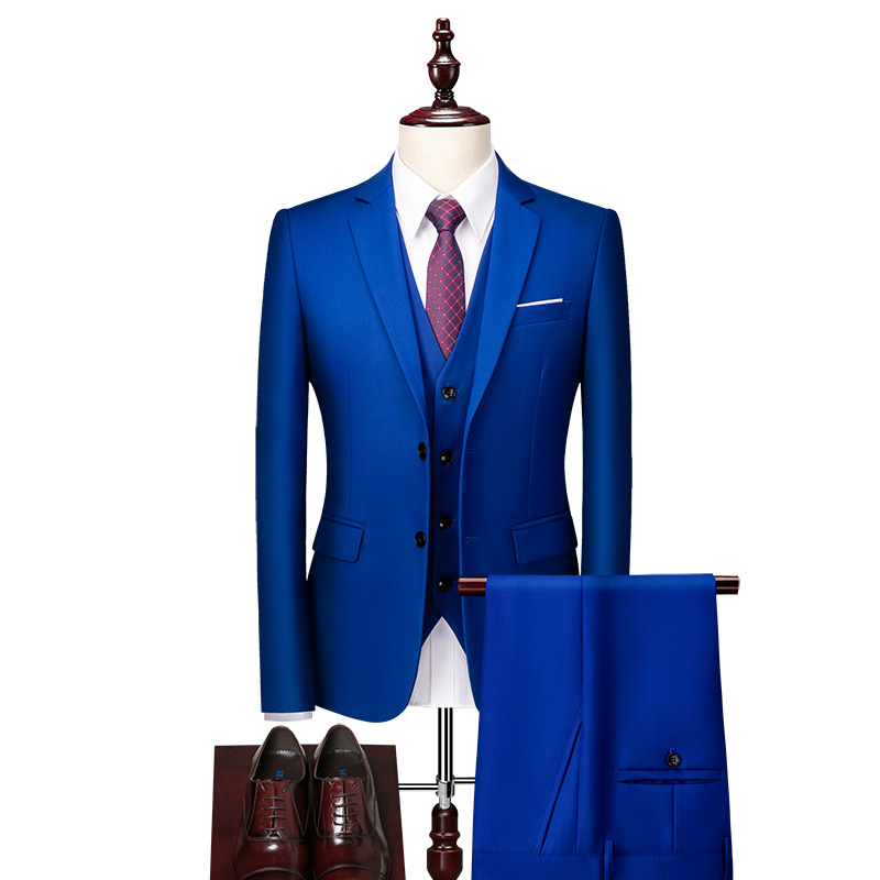 Men's Business Solid Single Breasted Pocket Lapel Collar Lapel Blazer & Vest & Pants 3Pcs Set
