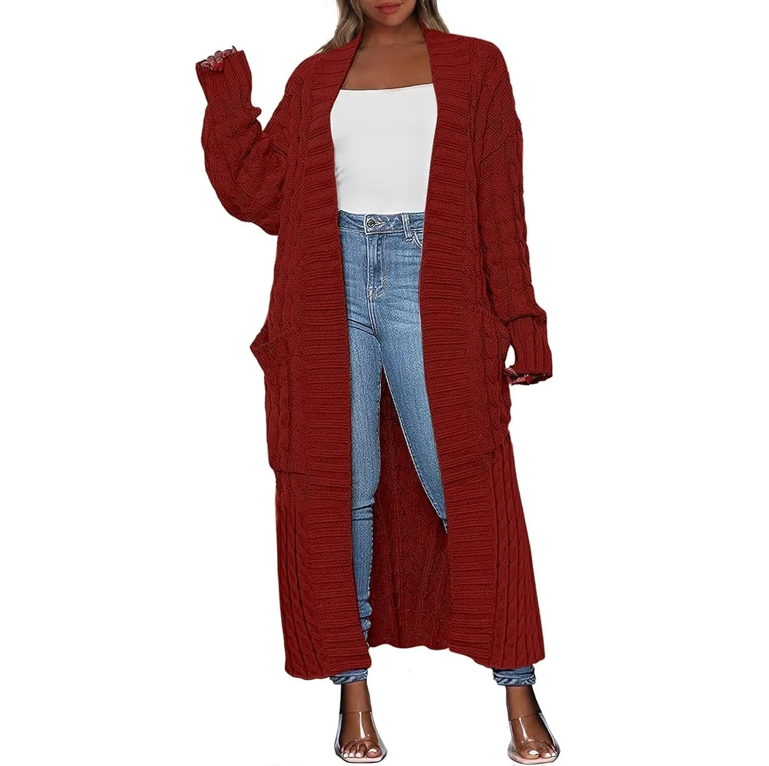 Women's Long Cardigan Oversized Coat Long Sleeve Open Cardigan Knitted Extra