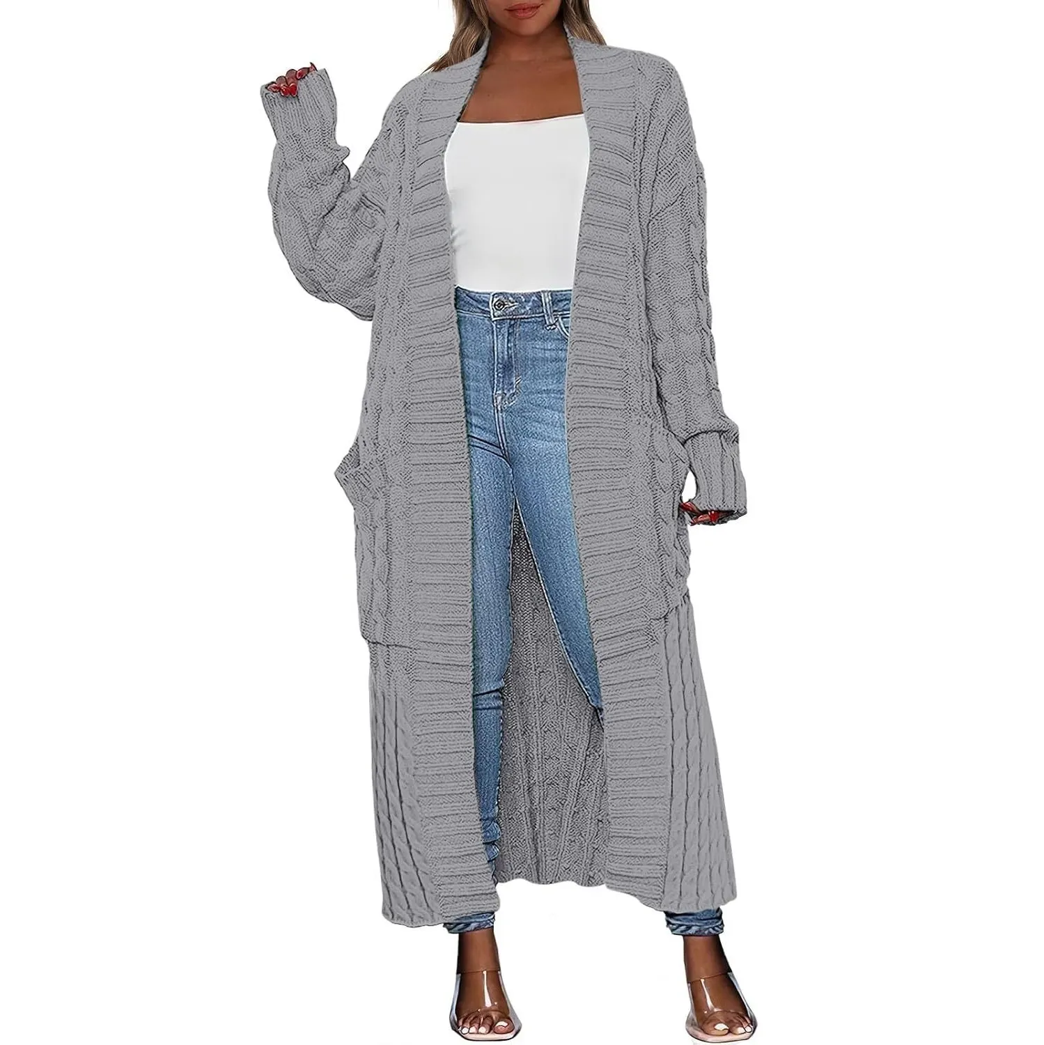 Women's Long Cardigan Oversized Coat Long Sleeve Open Cardigan Knitted Extra