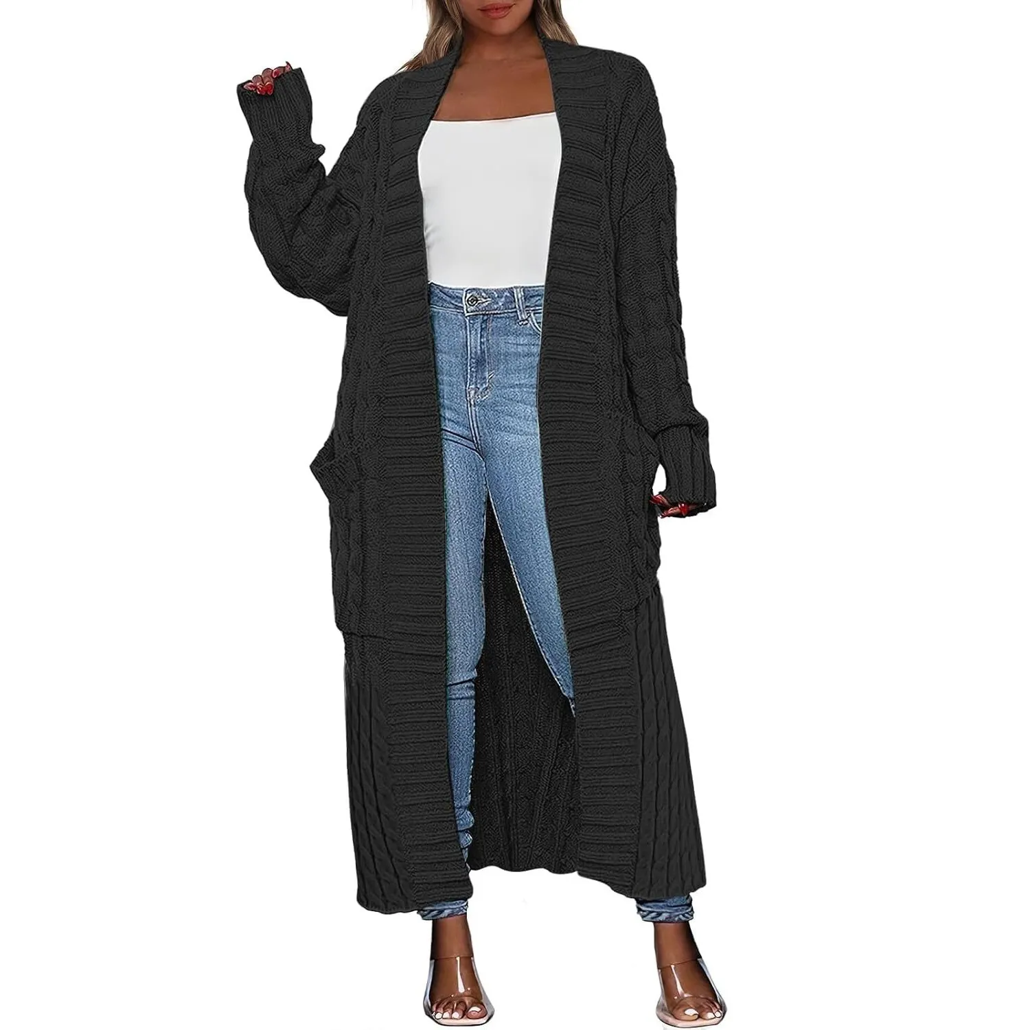 Women's Long Cardigan Oversized Coat Long Sleeve Open Cardigan Knitted Extra