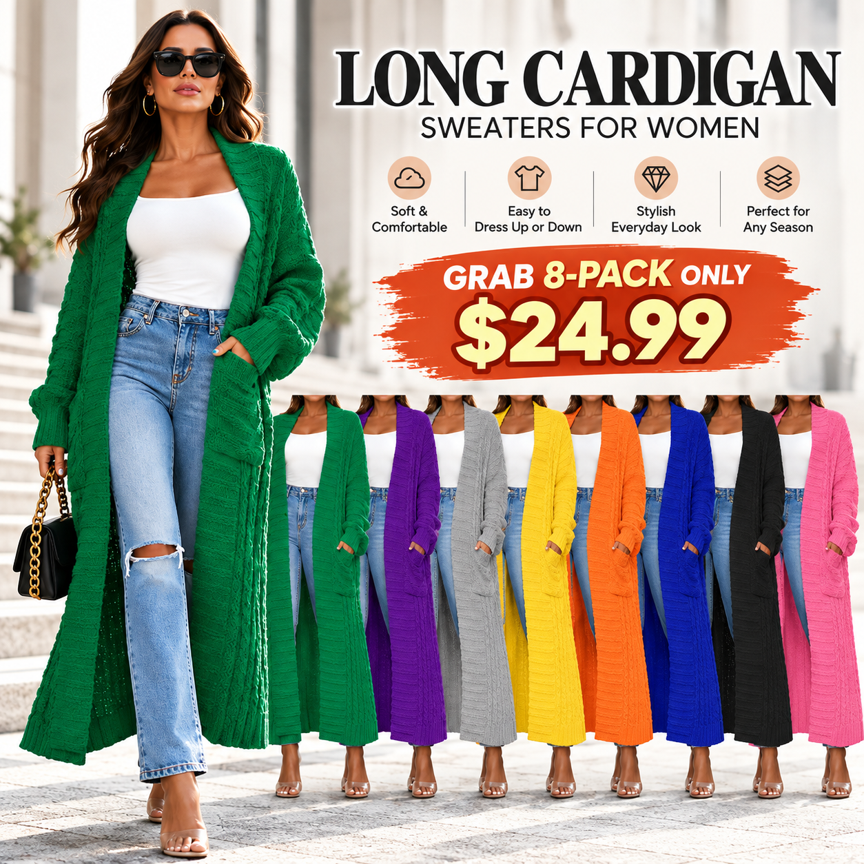 Women's Long Cardigan Oversized Coat Long Sleeve Open Cardigan Knitted Extra