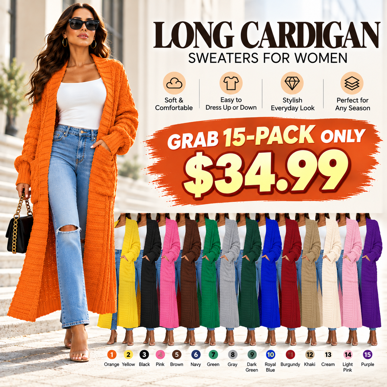 Women's Long Cardigan Oversized Coat Long Sleeve Open Cardigan Knitted Extra