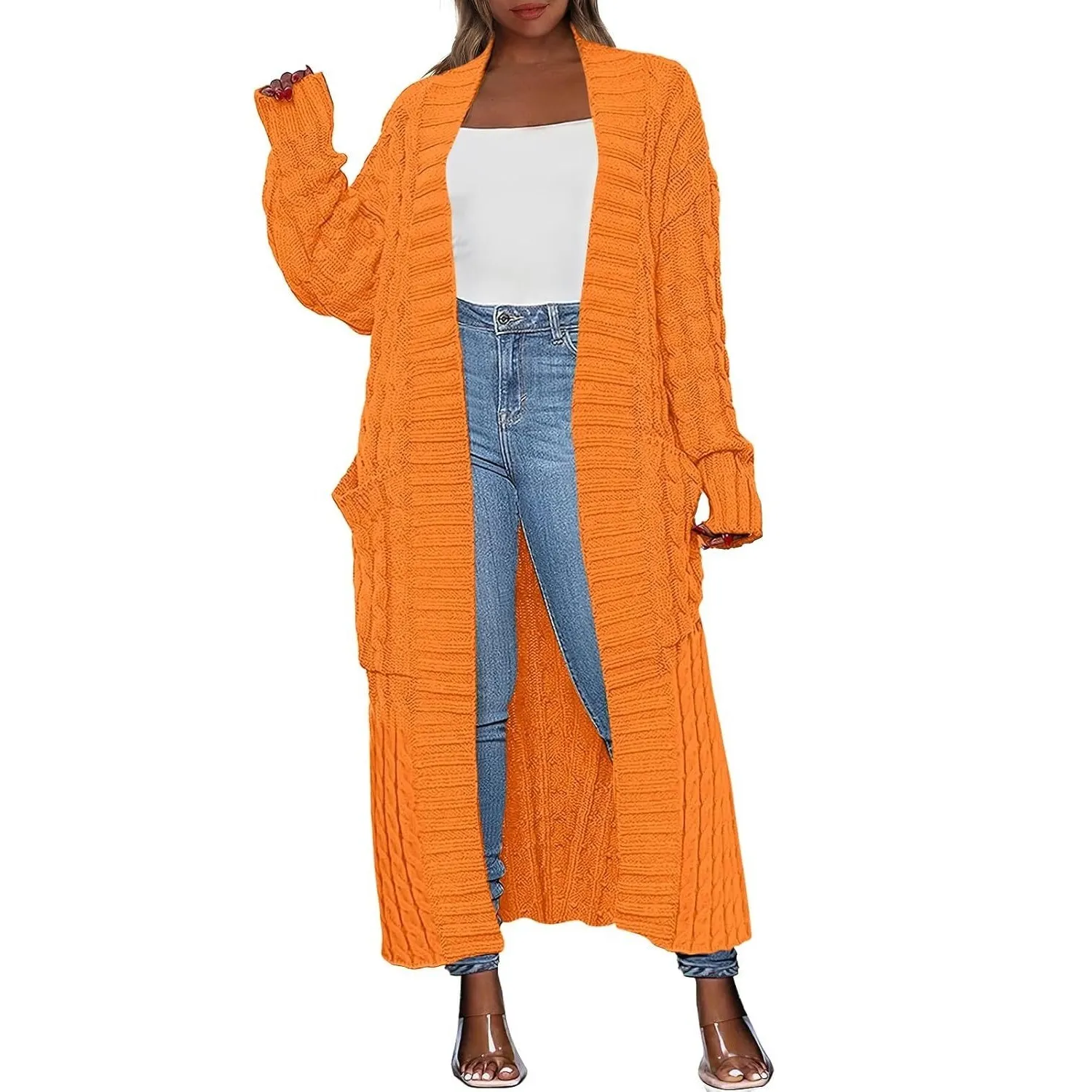 Women's Long Cardigan Oversized Coat Long Sleeve Open Cardigan Knitted Extra