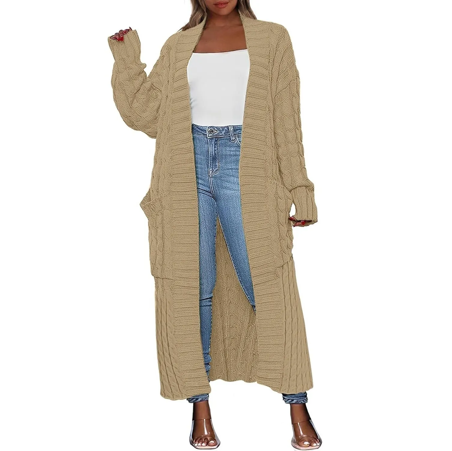 Women's Long Cardigan Oversized Coat Long Sleeve Open Cardigan Knitted Extra