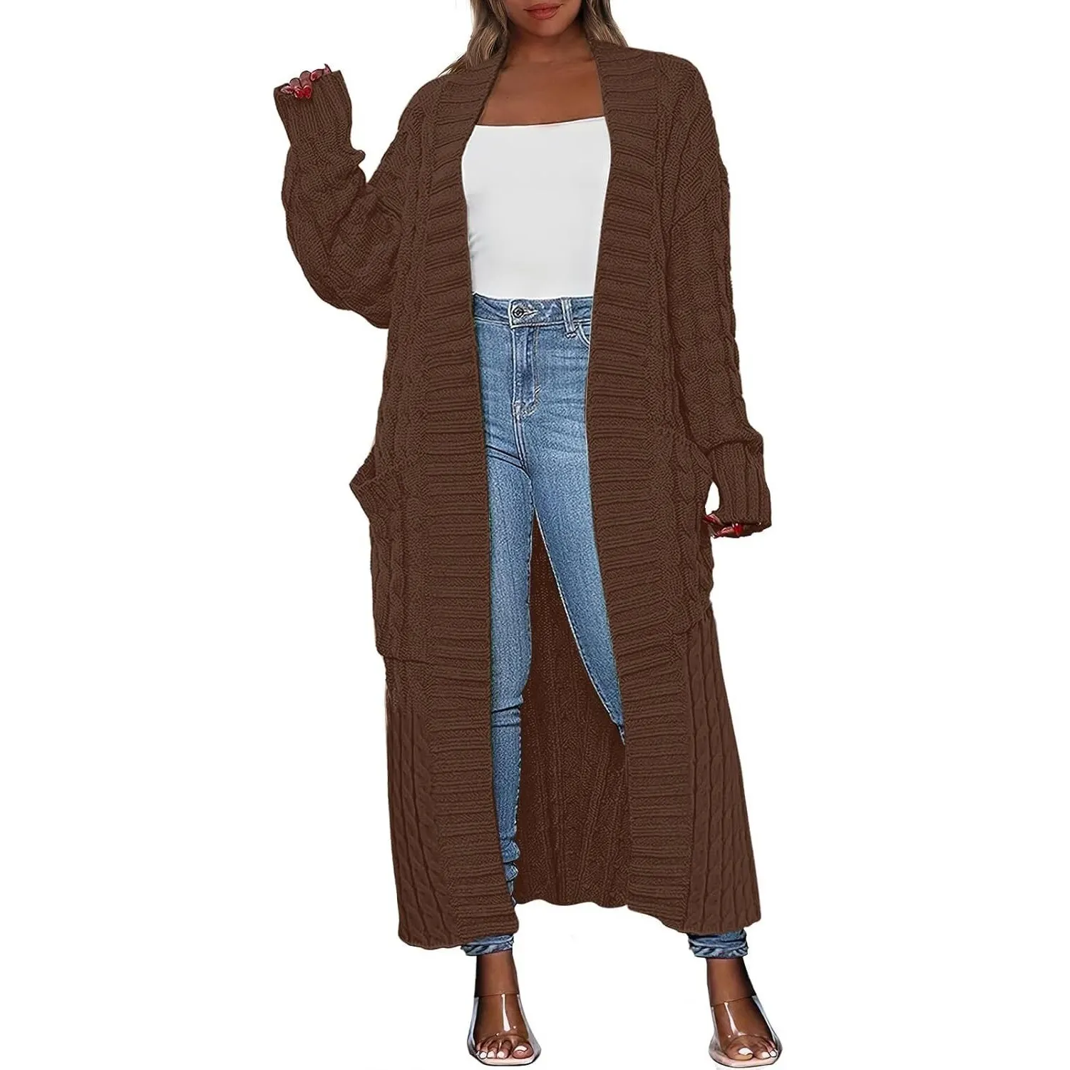 Women's Long Cardigan Oversized Coat Long Sleeve Open Cardigan Knitted Extra