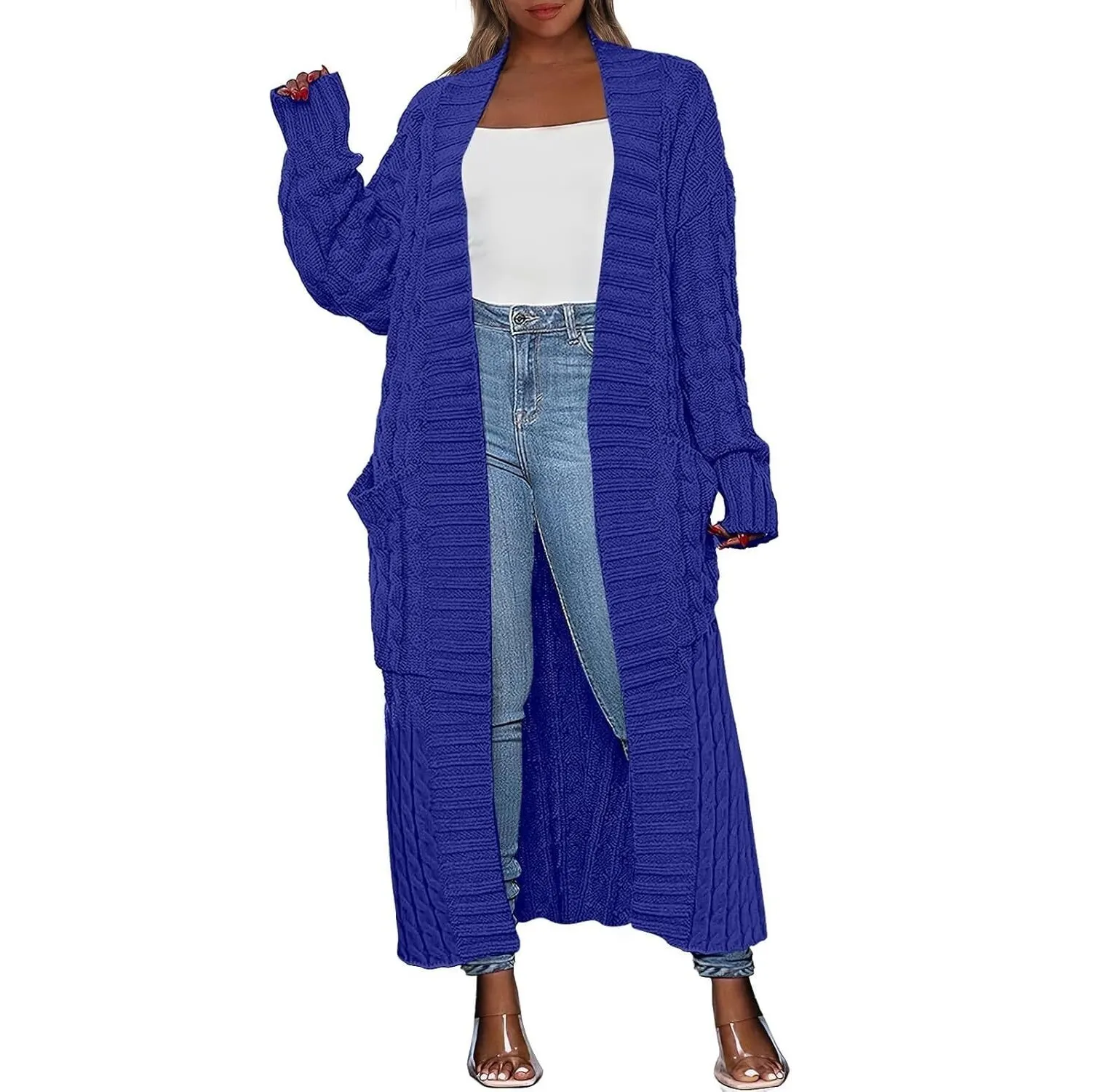 Women's Long Cardigan Oversized Coat Long Sleeve Open Cardigan Knitted Extra