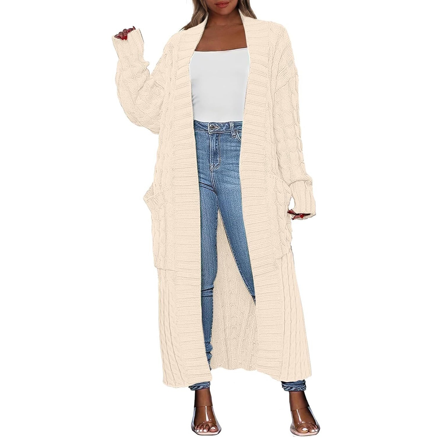 Women's Long Cardigan Oversized Coat Long Sleeve Open Cardigan Knitted Extra
