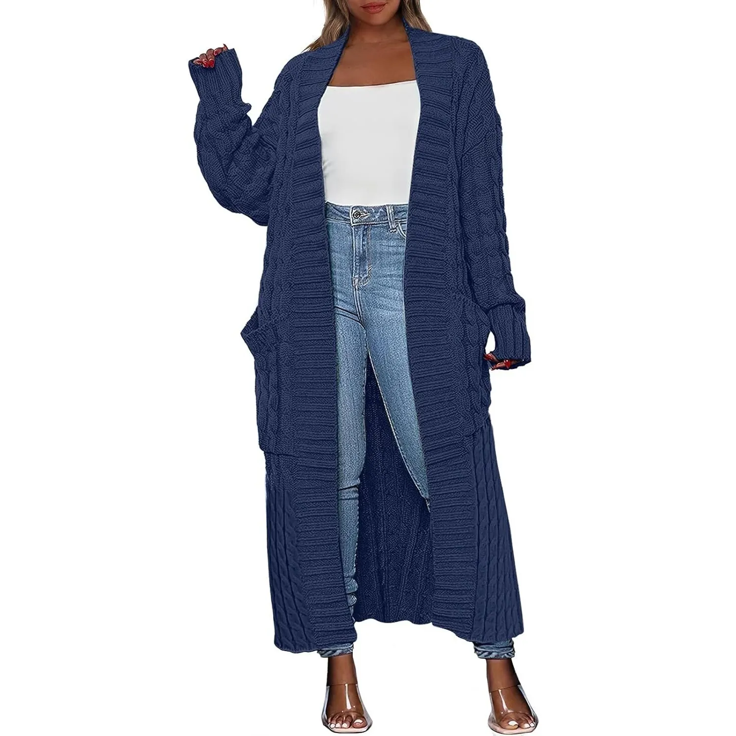 Women's Long Cardigan Oversized Coat Long Sleeve Open Cardigan Knitted Extra