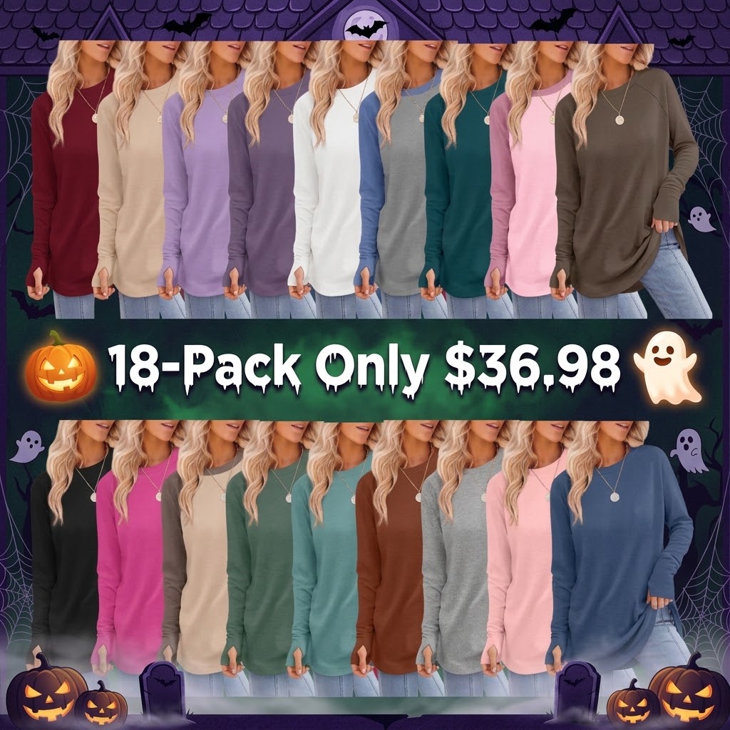 WIHOLL Women’s Casual Tunic Tops with Thumb Holes & Curved Hem