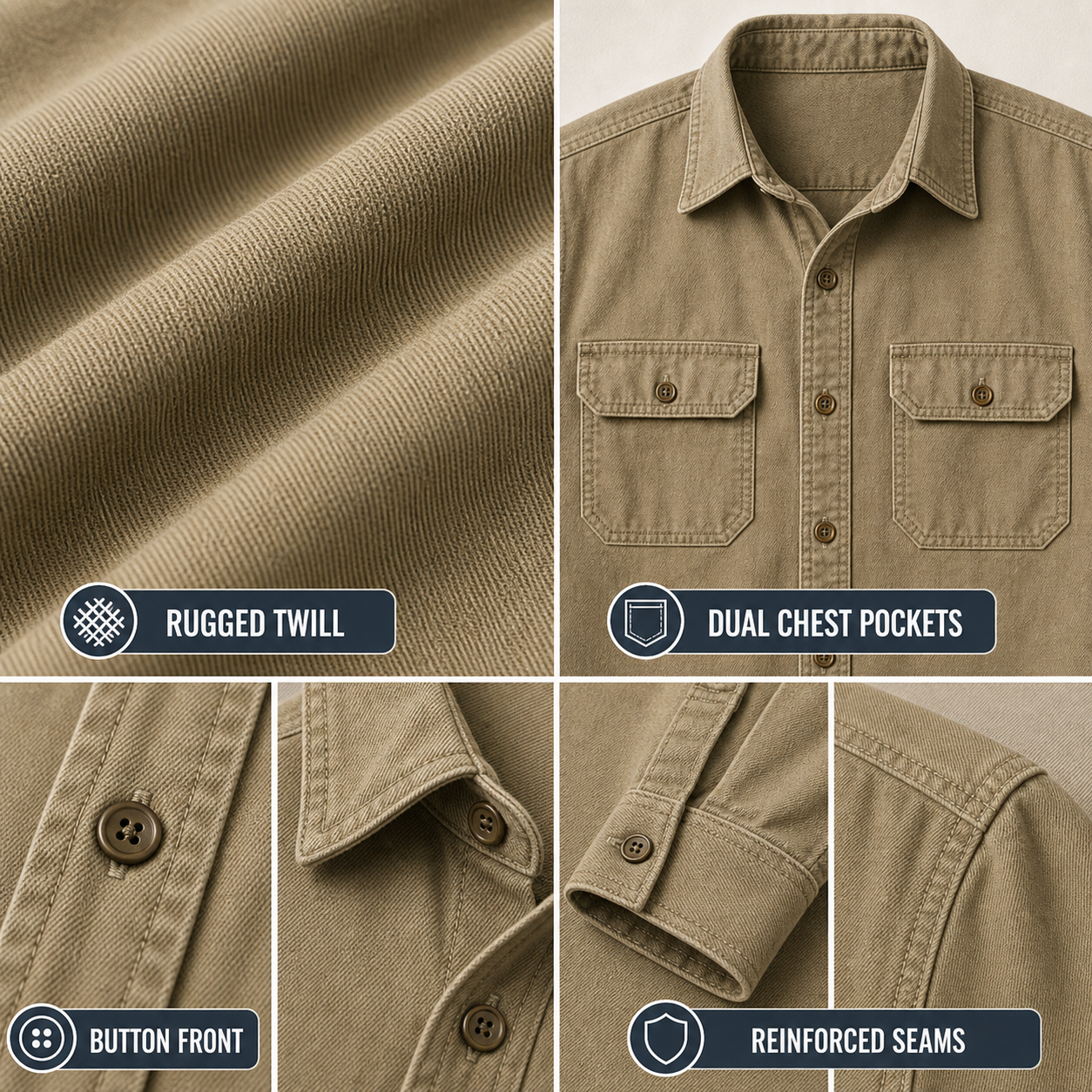 Men's Rugged Long Sleeve Twill Work Shirts