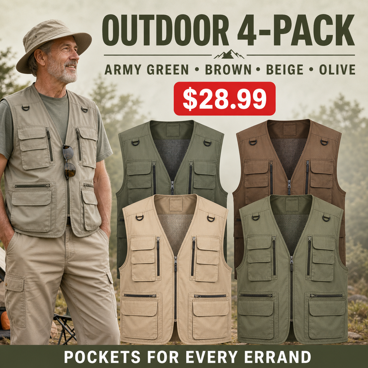 Men's Lightweight Multi-Pocket Outdoor Utility Vests
