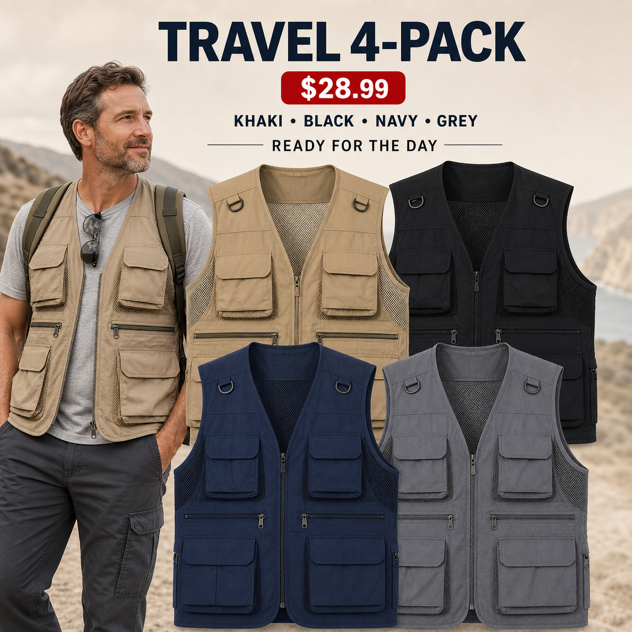 Men's Lightweight Multi-Pocket Outdoor Utility Vests