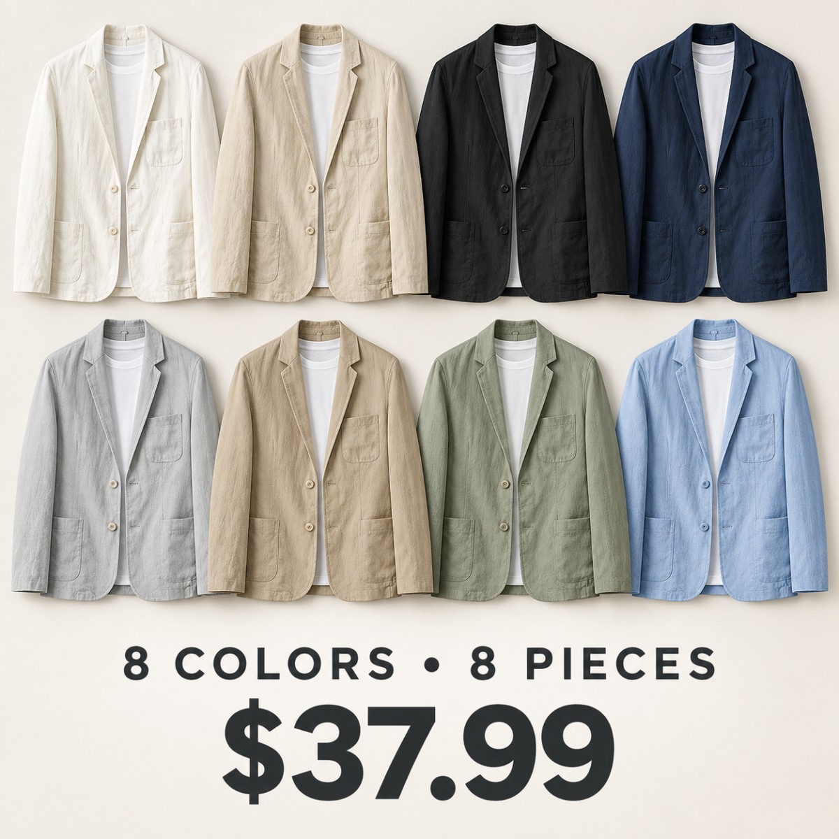 Men's Lightweight Casual Blazer Multipack - 8-Piece All-Color Pack