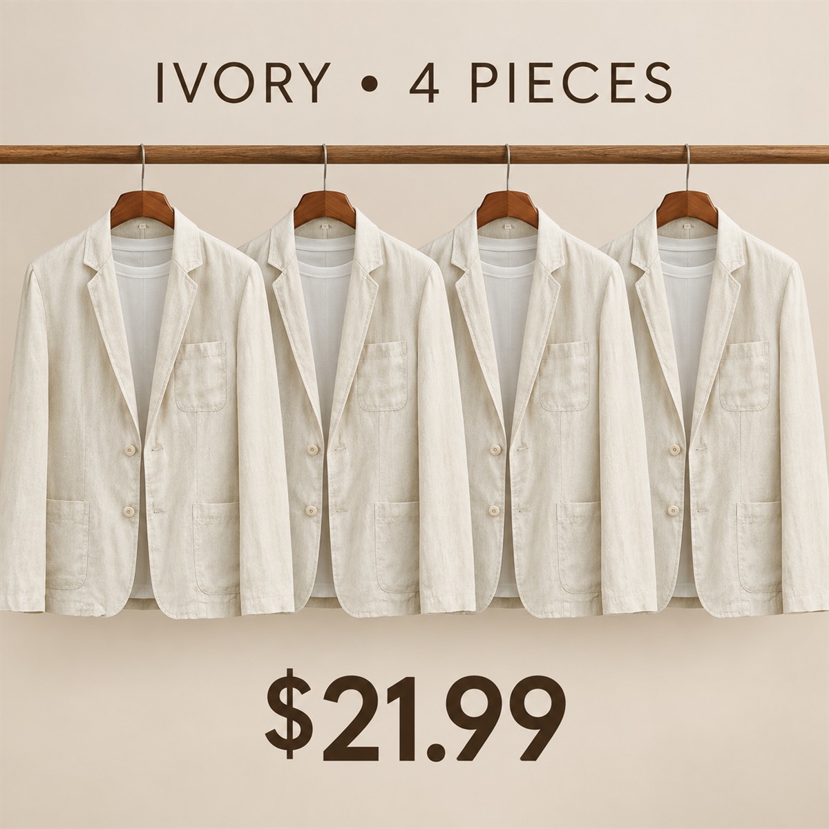 Men's Lightweight Casual Blazer Multipack - 4-Piece Ivory Pack