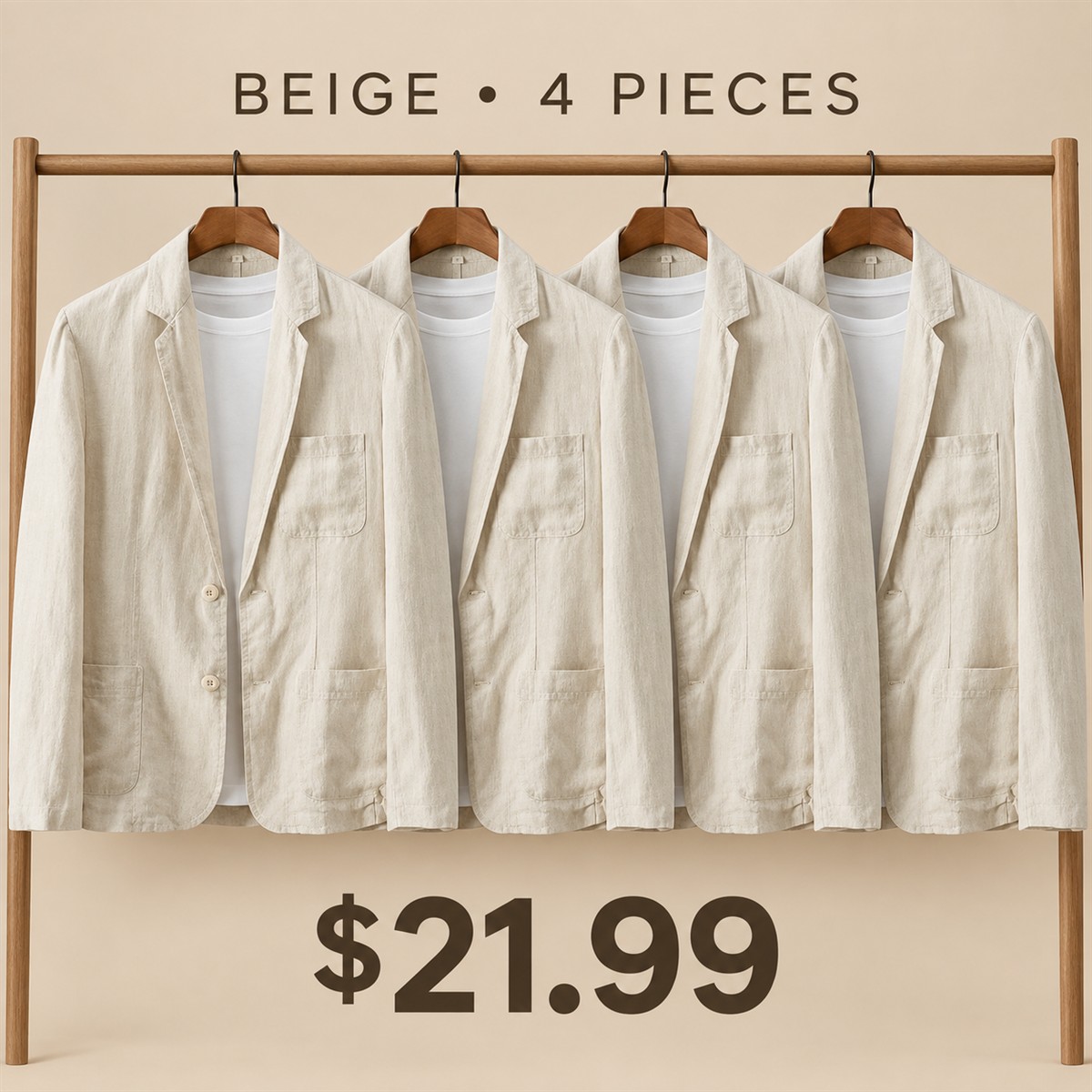 Men's Lightweight Casual Blazer Multipack - 4-Piece Beige Pack