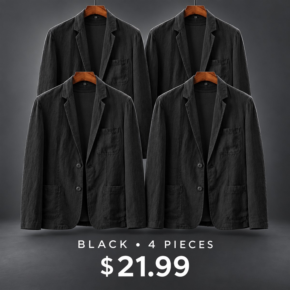 Men's Lightweight Casual Blazer Multipack - 4-Piece Black Pack