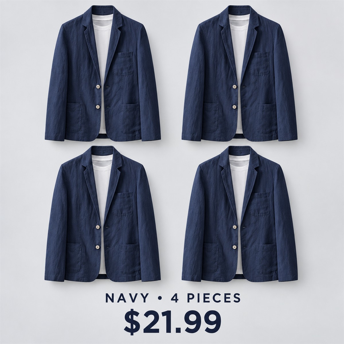 Men's Lightweight Casual Blazer Multipack - 4-Piece Navy Pack