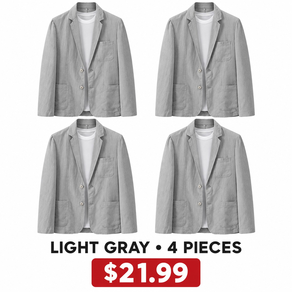 Men's Lightweight Casual Blazer Multipack - 4-Piece Light Gray Pack