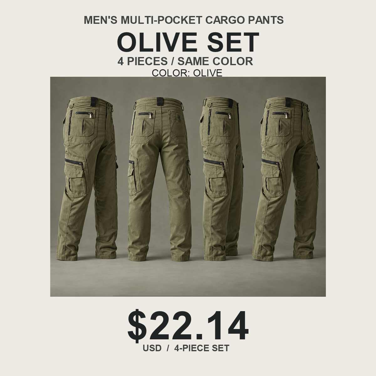 Men's Multi-Pocket Cargo Pants Multipack - 4-Piece Olive Pack