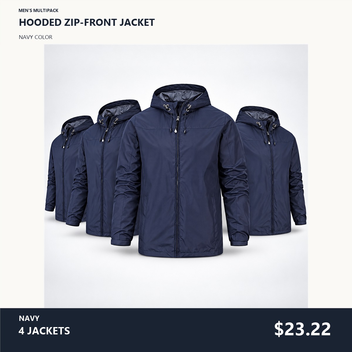 Men's Hooded Zip-Front Jacket Multipack - 4-Piece Navy Pack