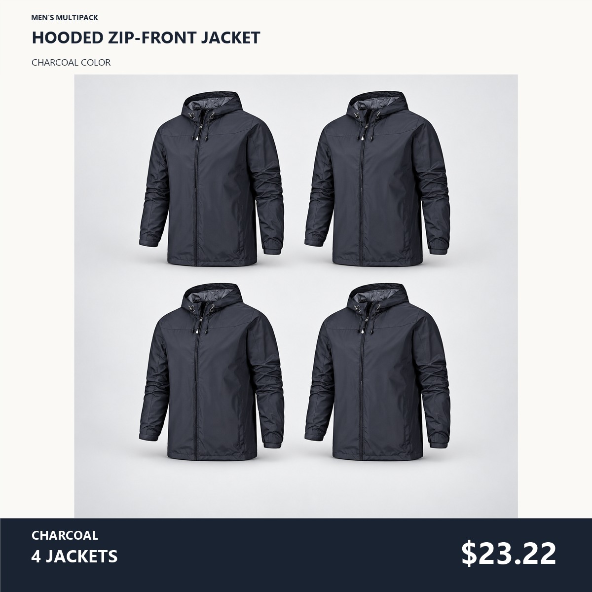 Men's Hooded Zip-Front Jacket Multipack - 4-Piece Charcoal Pack