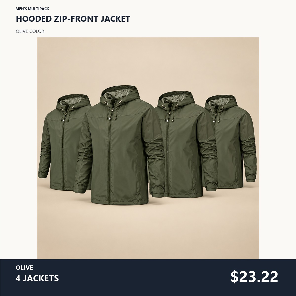 Men's Hooded Zip-Front Jacket Multipack - 4-Piece Olive Pack
