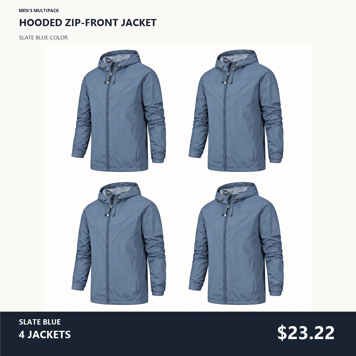 Men's Hooded Zip-Front Jacket Multipack - 4-Piece Slate Blue Pack