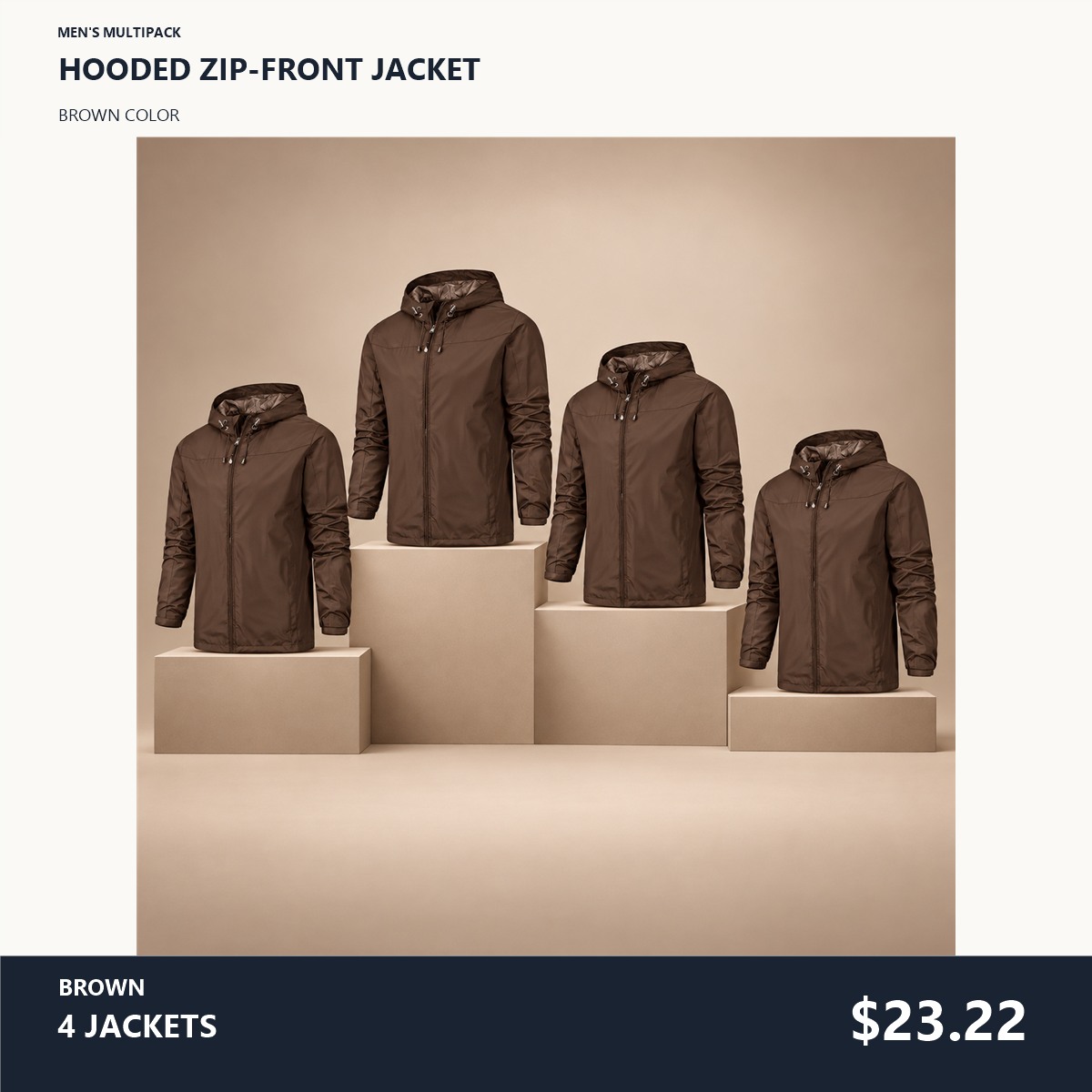 Men's Hooded Zip-Front Jacket Multipack - 4-Piece Brown Pack