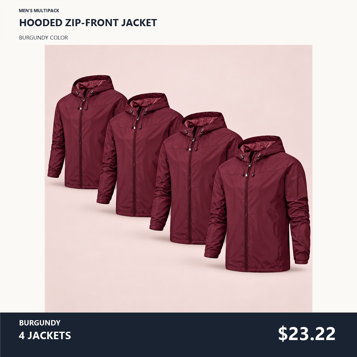 Men's Hooded Zip-Front Jacket Multipack - 4-Piece Burgundy Pack