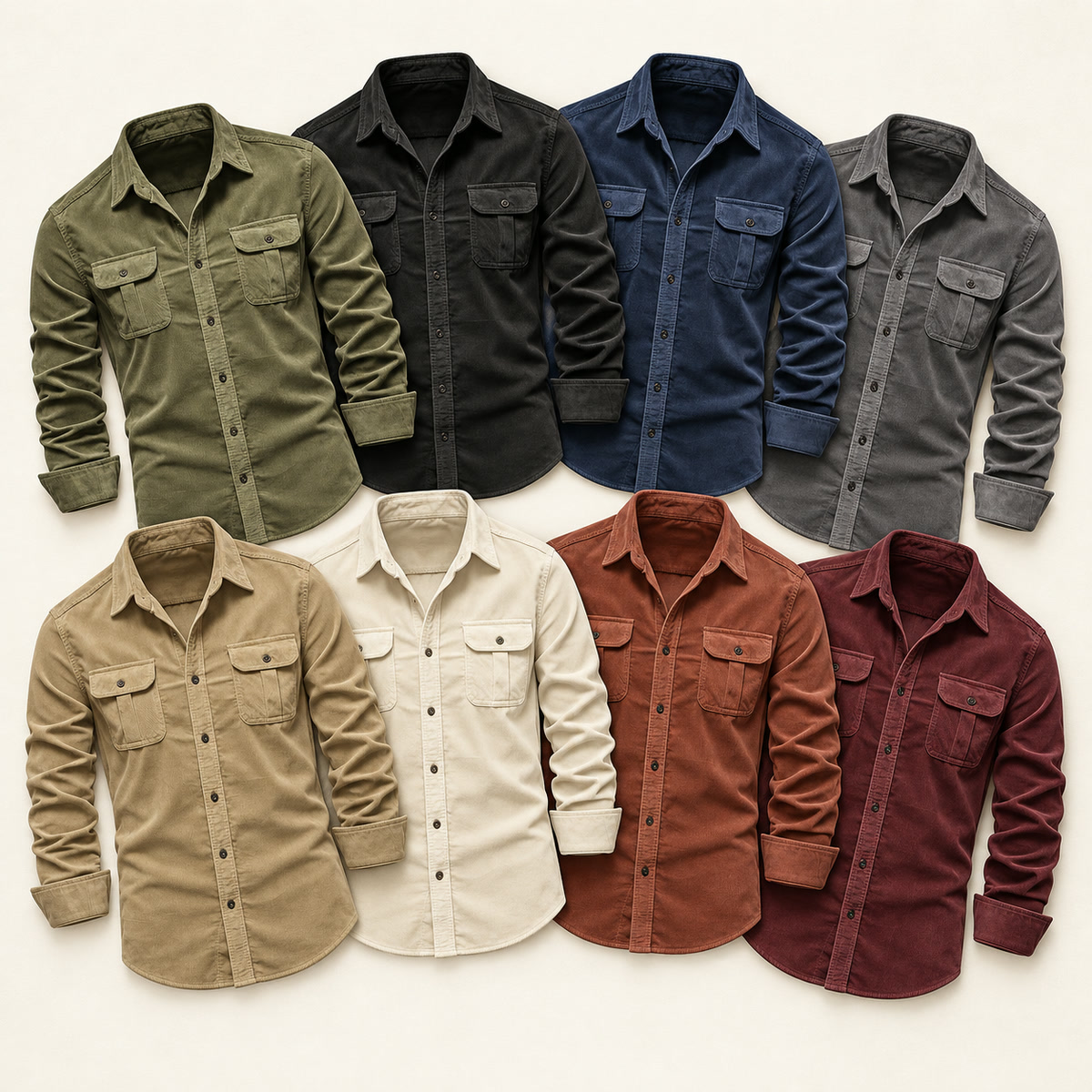 Men's Double-Flap Pocket Button-Up Shirt Multipack - 8-Piece All-Color Pack