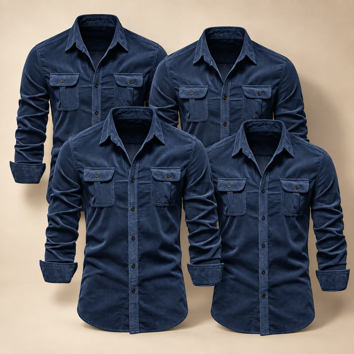 Men's Double-Flap Pocket Button-Up Shirt Multipack - 4-Piece navy Pack