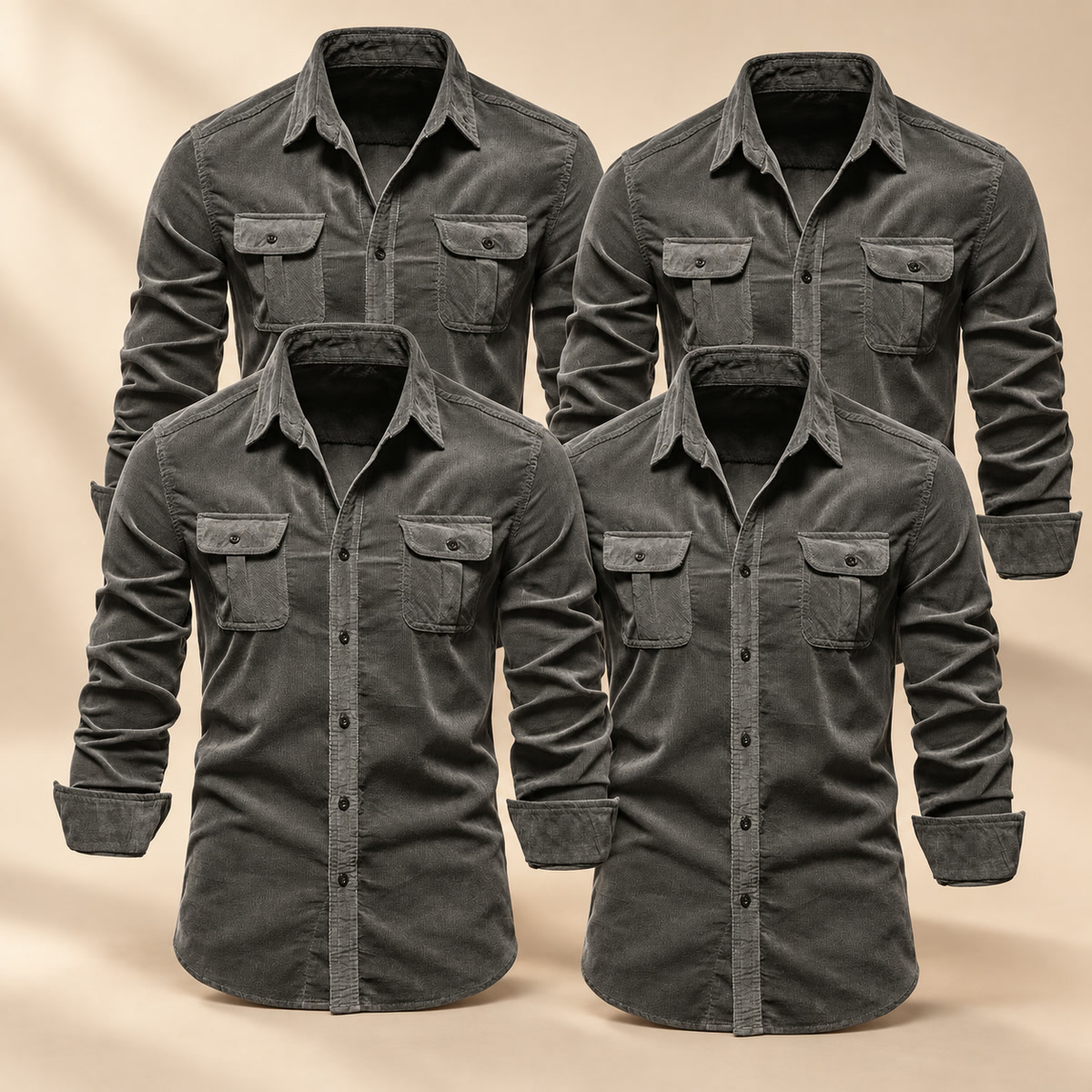 Men's Double-Flap Pocket Button-Up Shirt Multipack - 4-Piece charcoal Pack
