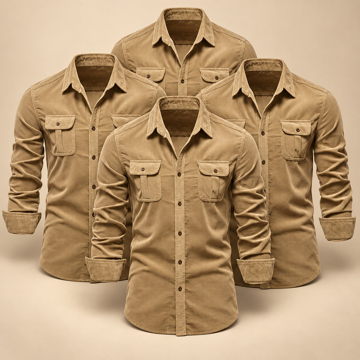 Men's Double-Flap Pocket Button-Up Shirt Multipack - 4-Piece khaki Pack