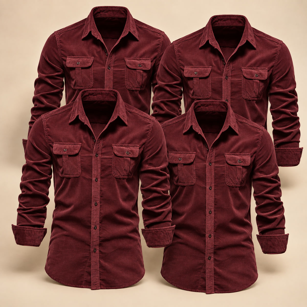 Men's Double-Flap Pocket Button-Up Shirt Multipack - 4-Piece burgundy Pack