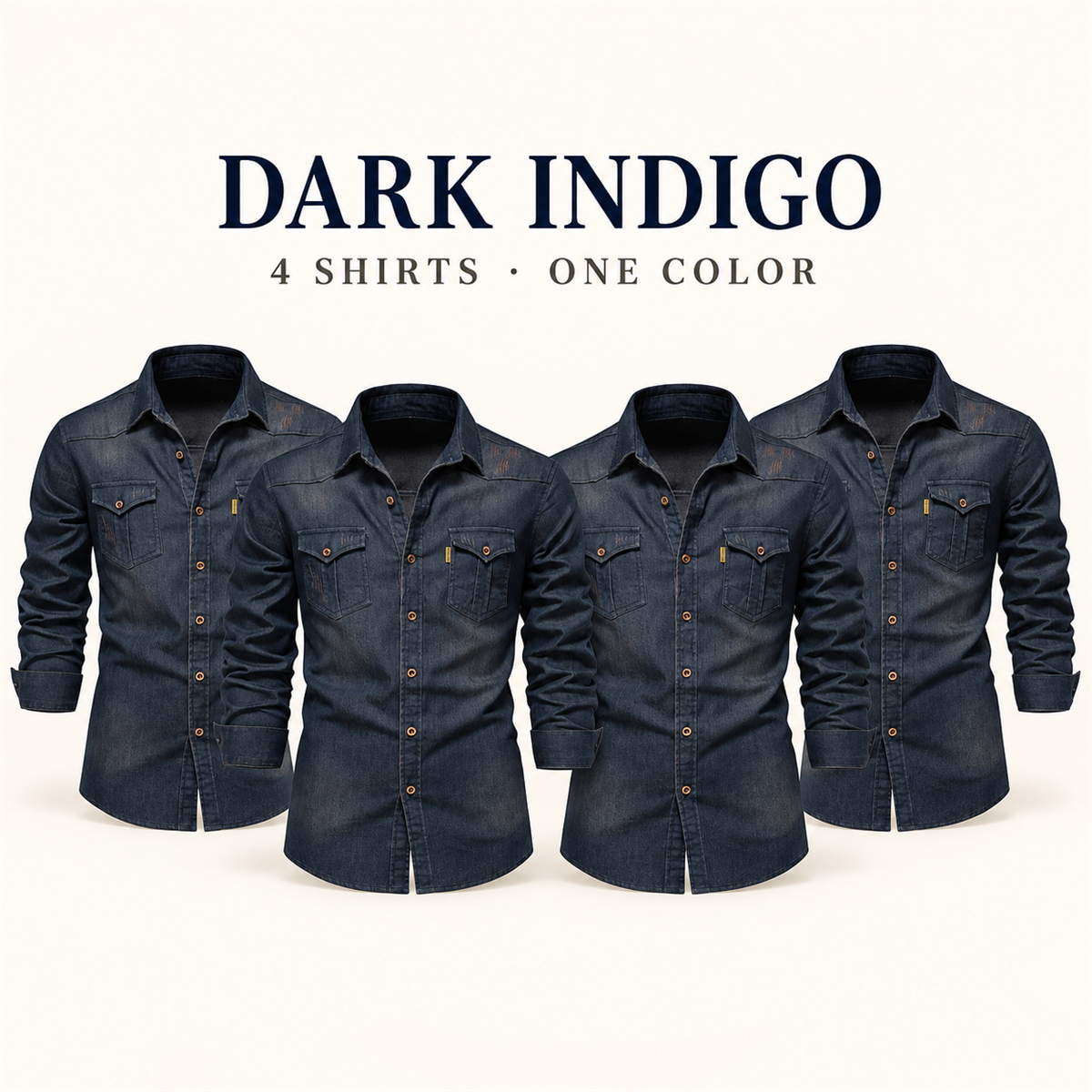 Men's Dark Denim Flap-Pocket Shirt Multipack - 4-Piece Dark Indigo Pack