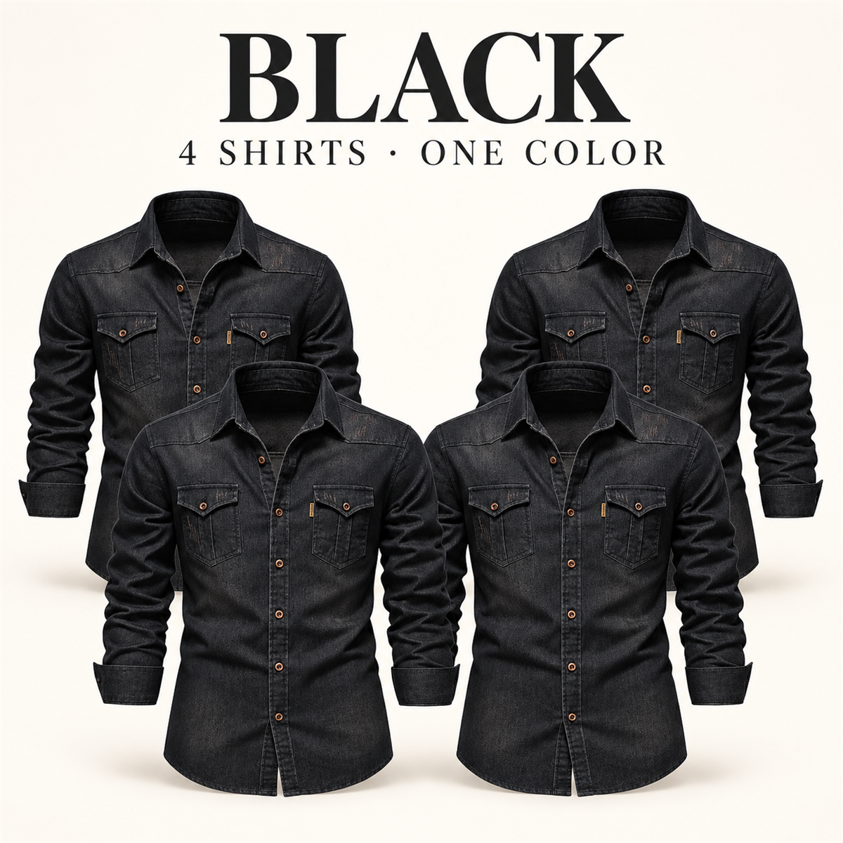 Men's Dark Denim Flap-Pocket Shirt Multipack - 4-Piece Black Pack