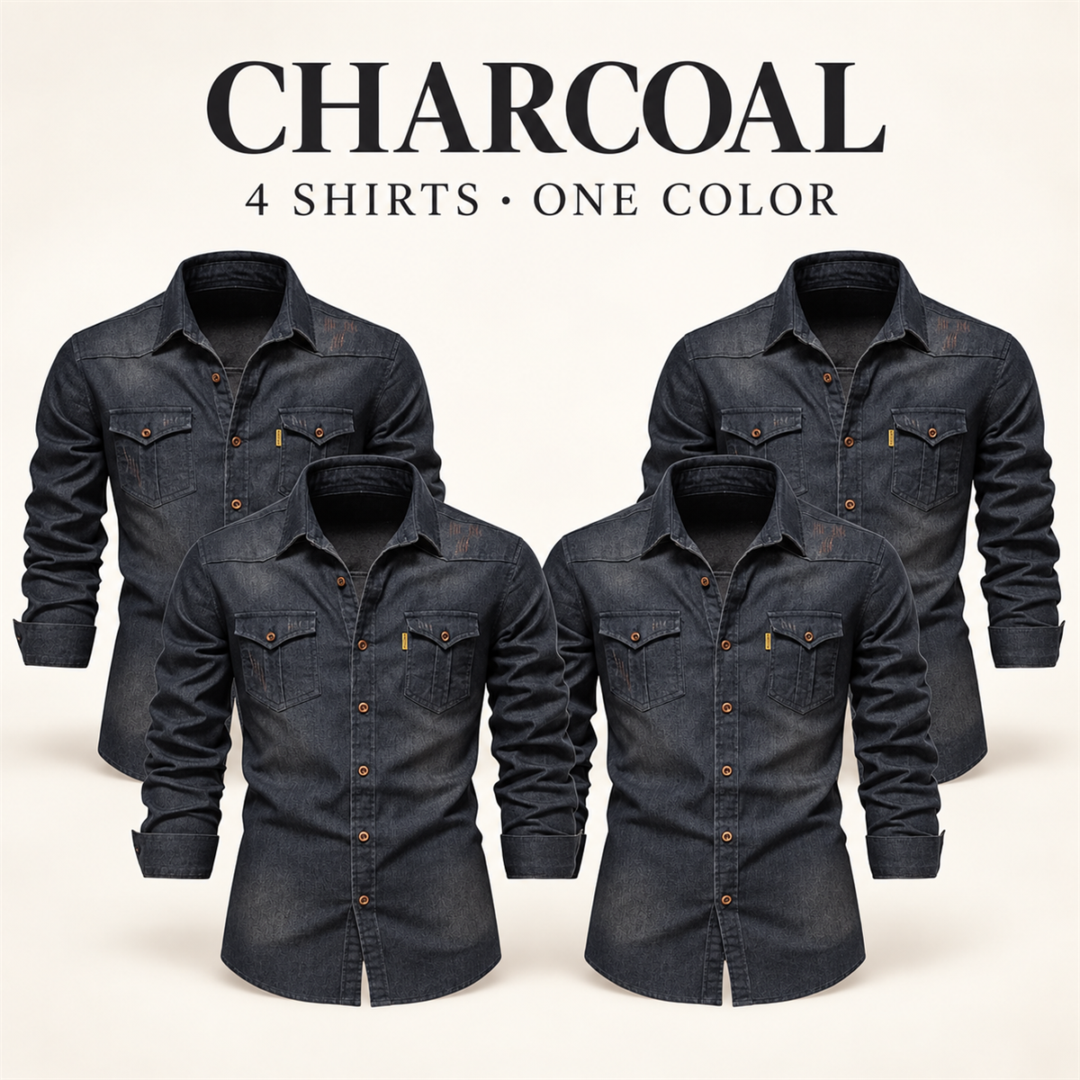Men's Dark Denim Flap-Pocket Shirt Multipack - 4-Piece Charcoal Pack