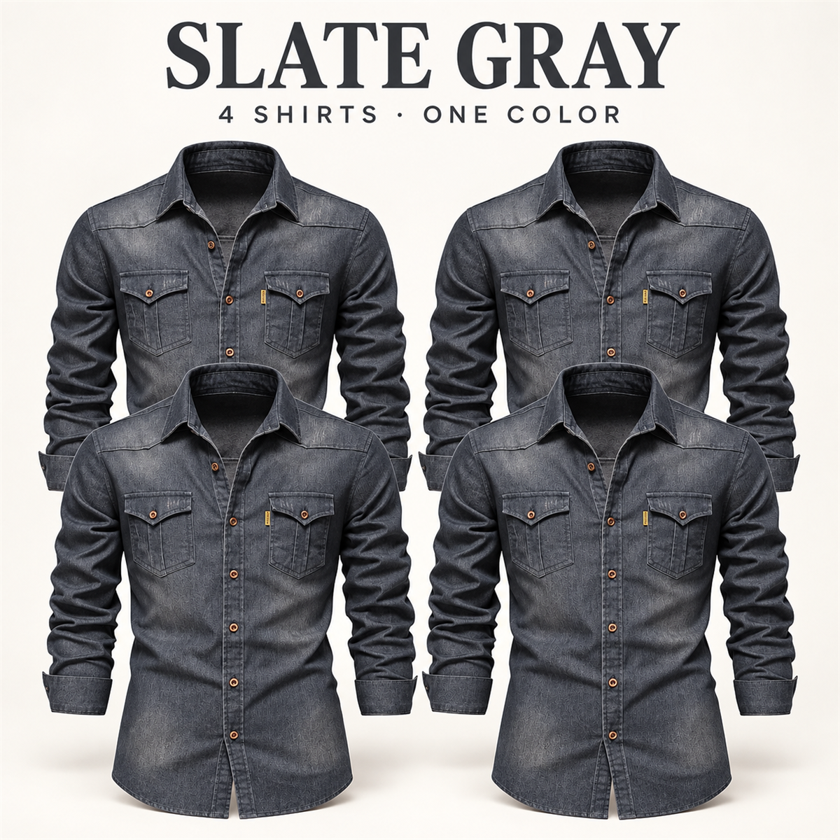 Men's Dark Denim Flap-Pocket Shirt Multipack - 4-Piece Slate Gray Pack