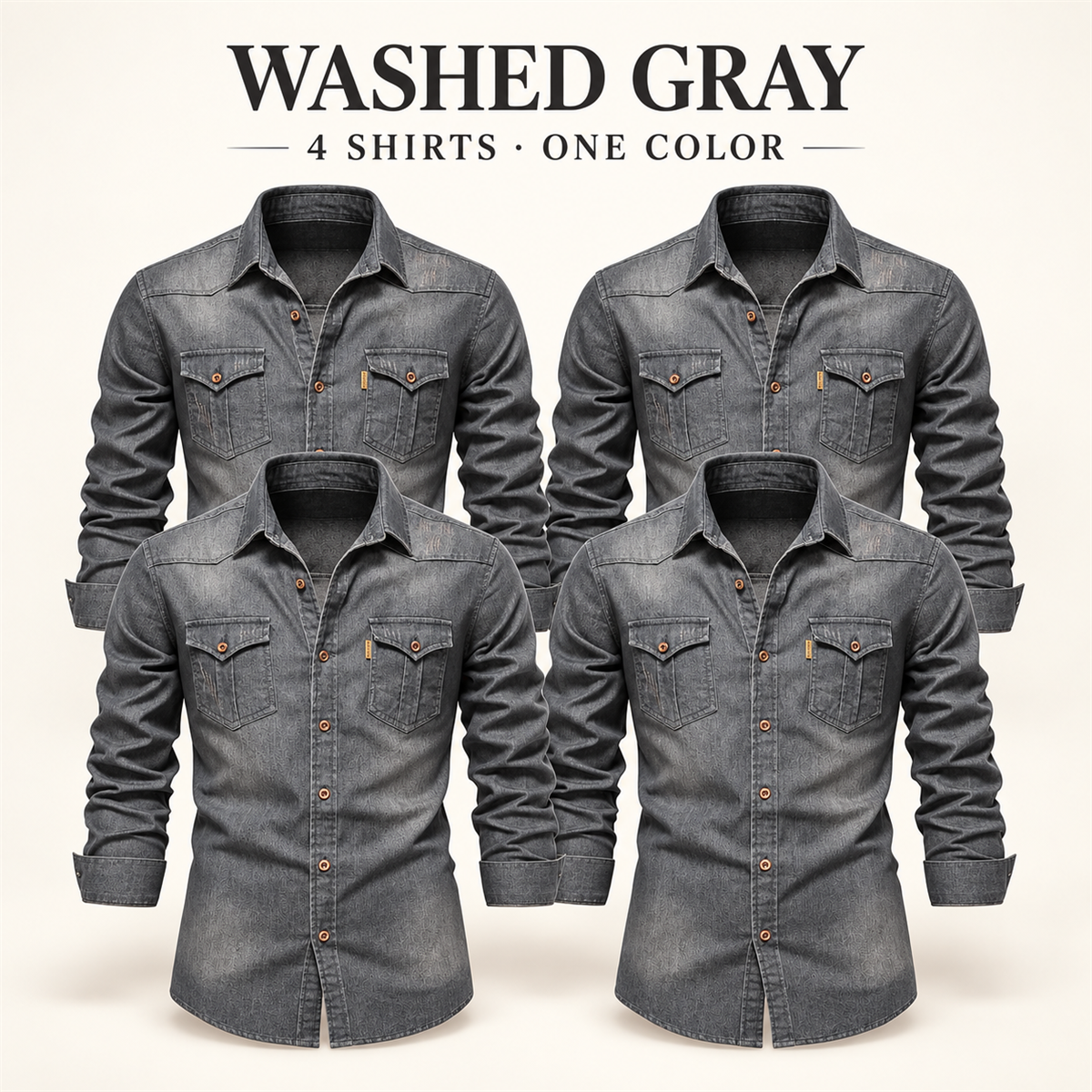 Men's Dark Denim Flap-Pocket Shirt Multipack - 4-Piece Washed Gray Pack
