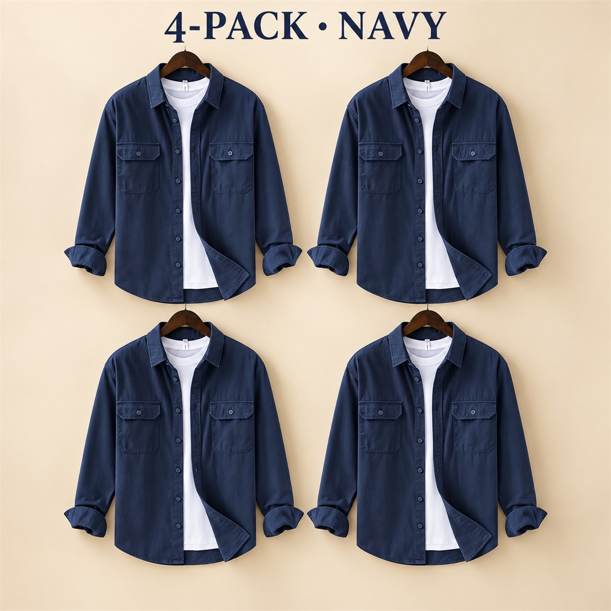 Men's Relaxed Flap-Pocket Overshirt Multipack - 4-Piece Navy Pack
