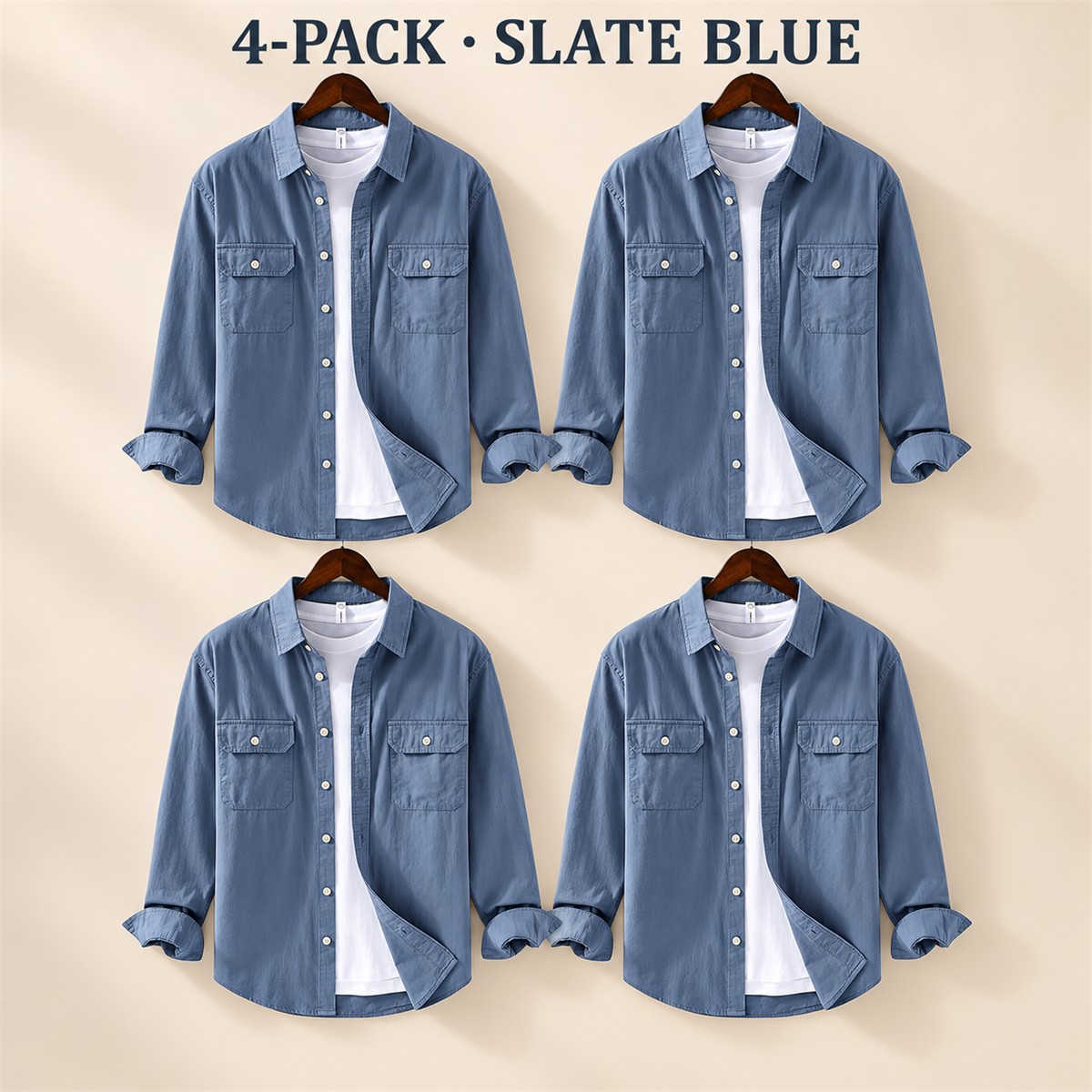 Men's Relaxed Flap-Pocket Overshirt Multipack - 4-Piece Slate Blue Pack