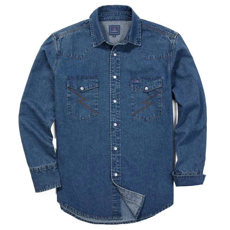 🔥HOT-SALE 🔥Men's Long Sleeve Stone-Washed and Pre-Washed Denim Work Shirt