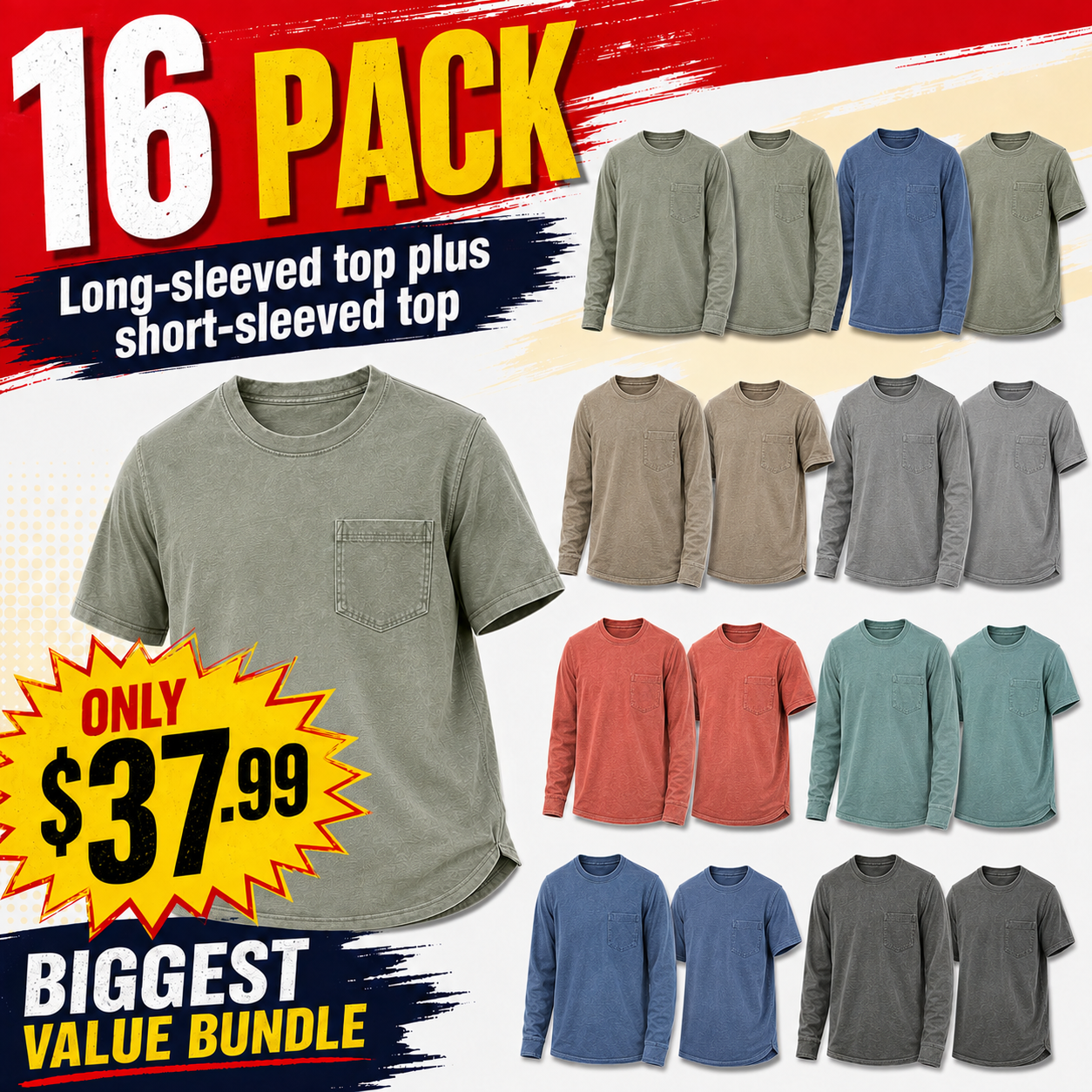 🔥🔥16-Pack-Long-sleeve + short-sleeve