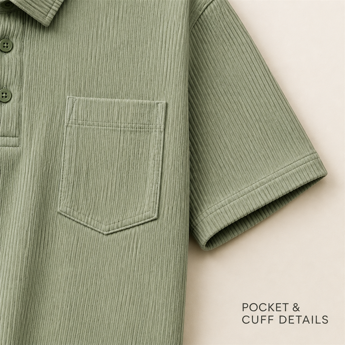 Men's lightweight ribbed pocket polo detail 4